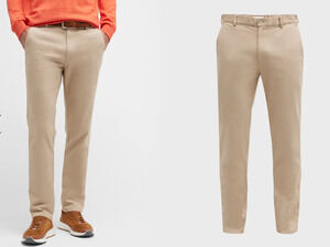 Peter Millar Pants Trousers Khaki Flat Front Mens 42 Long Cotton New